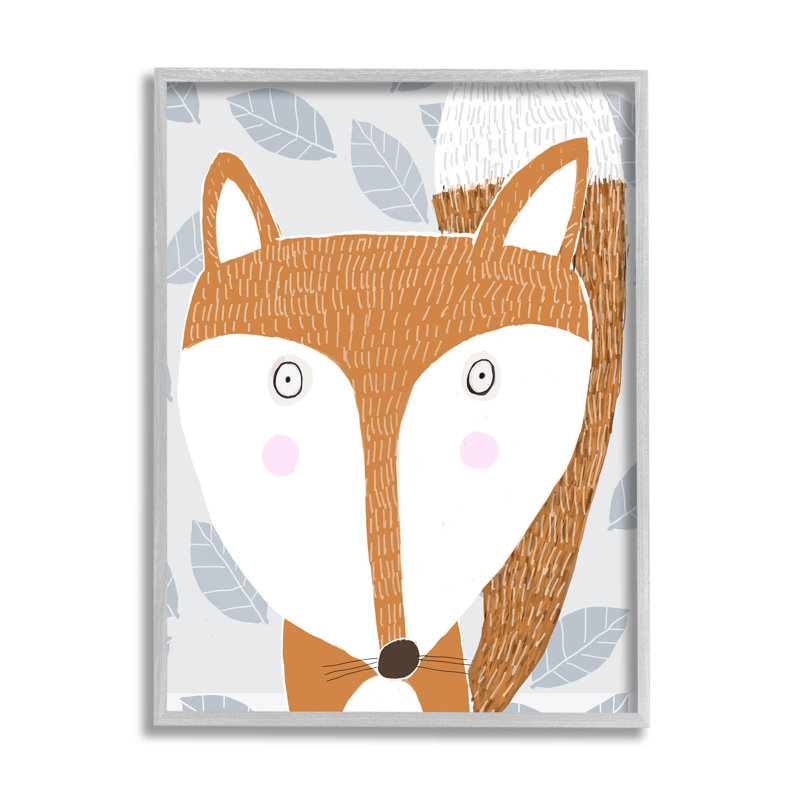 "Woodland Fox Leaf" par Carla Daly - impression sur toile, 14" H x 11" W x 1.5" D, Cadre flottant gris lustré