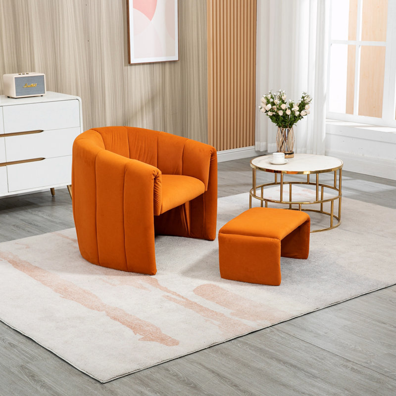 Méridienne et repose-pieds en velours Etheline, Velours orange
