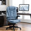 Fauteuil de bureau avec vibration et chauffage, siège en cuir PU bleu, massage par ordinateur et cou réglable, soutien lombaire