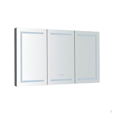 Armoire à pharmacie à DEL avec miroir, douilles, à intensité variable et antibuée pour salle de bain