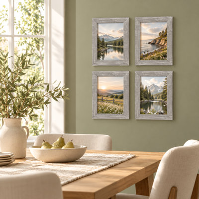 Cadre photo en bois massif gris de 16,8 cm (6,6 po), compatible avec les photos de 12,7 x 17,8 cm (5 x 7 po), à accrocher au mur ou à poser sur une table - Paquet de 4