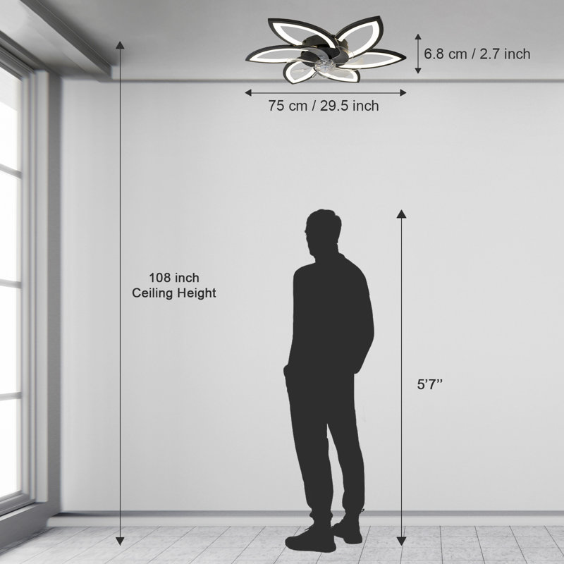 Acea 29.53'' 7 Blade Ceiling Fan with LED Lights，Indoor Remote Control Ceiling Fans With Lights, Black
