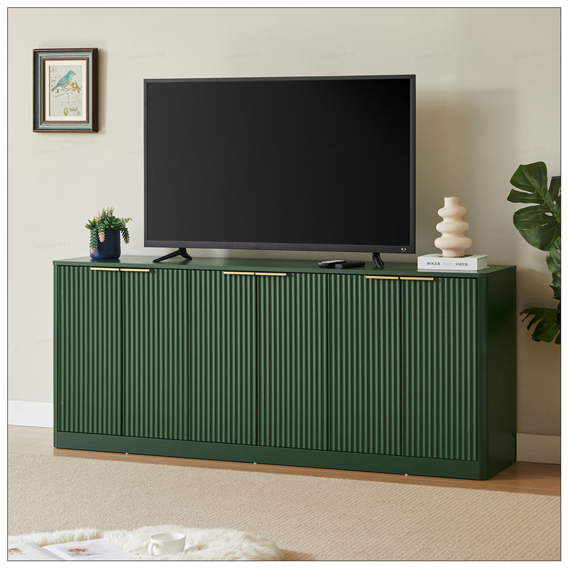 67-Inch Modern Wavy Sideboard With Curved Design, 6-Door Storage Cabinet For Kitchen, Bedroom, Or Living Room, Green