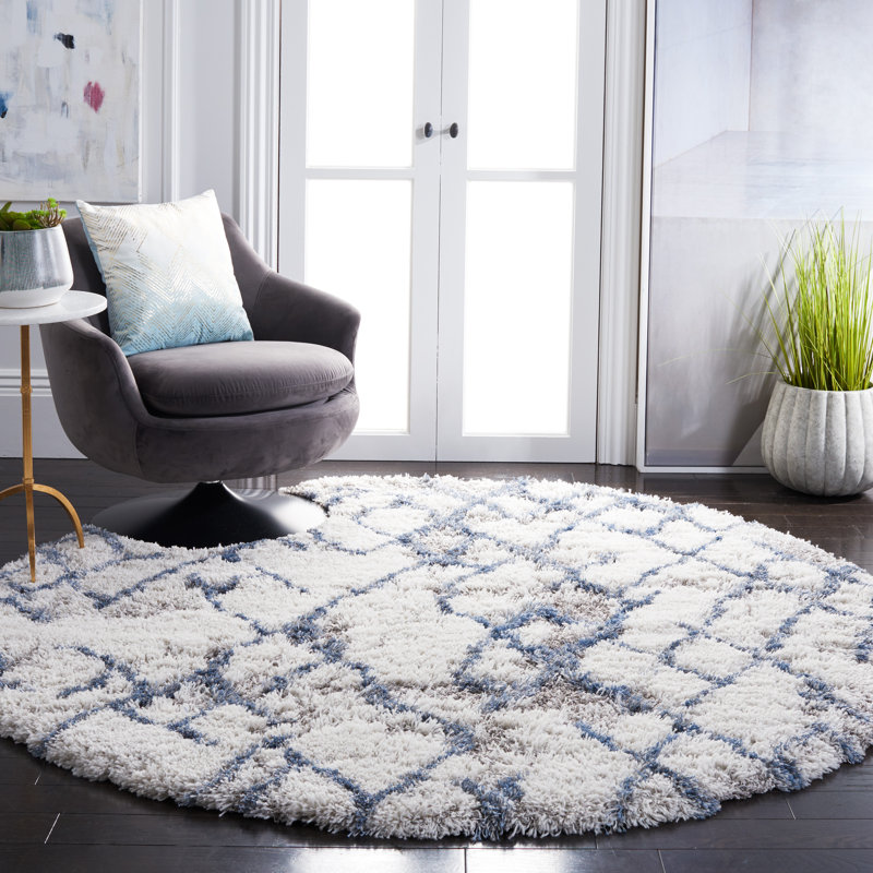 Castiglione Abstract Ivory/Blue Area Rug, Round 6'7"