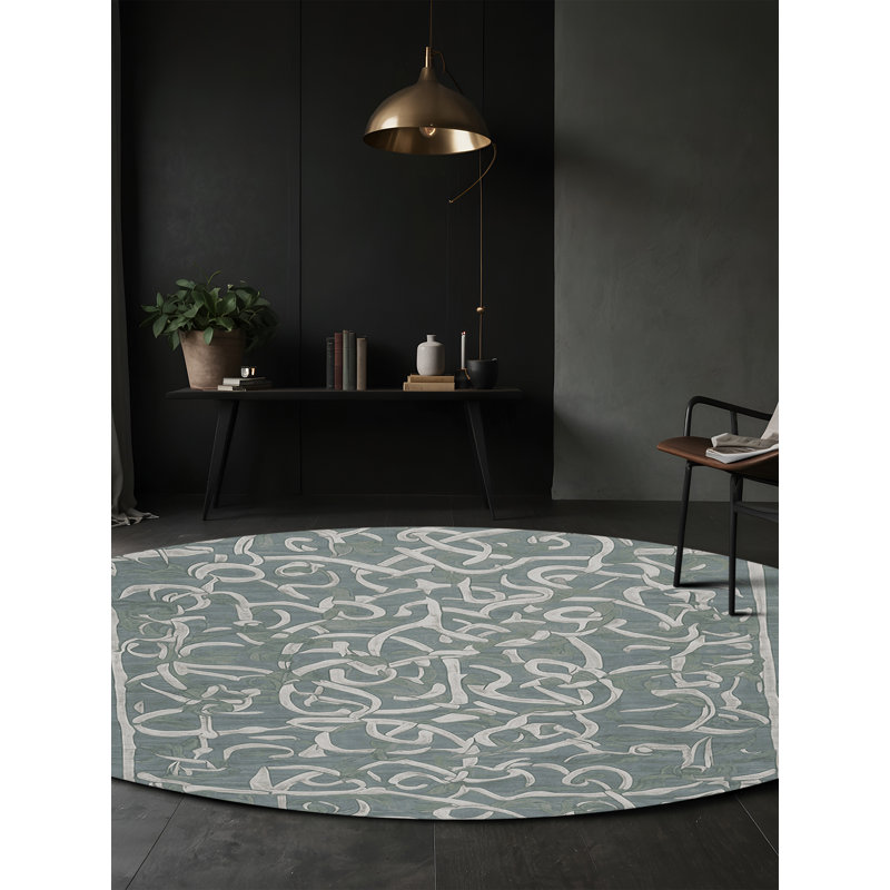 Machine Washable Gray Area Rug, Round 4'