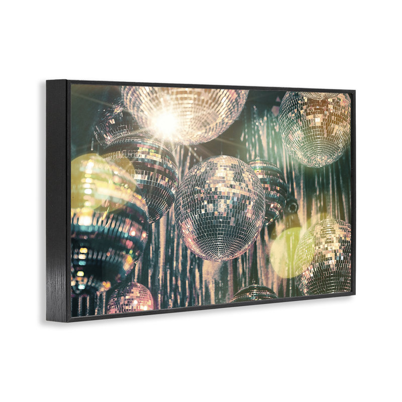  Disco Balls with Bokeh Framed Giclee Art by Graffi*tee Studios, 16" H x 24" W, Midnight Black Framed Giclee