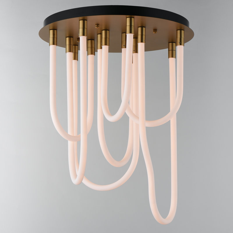 Soleil-Flush Mount Chandelier, Natural Aged Brass