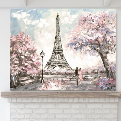 Paysage urbain «Eiffel avec fleurs roses», peinture