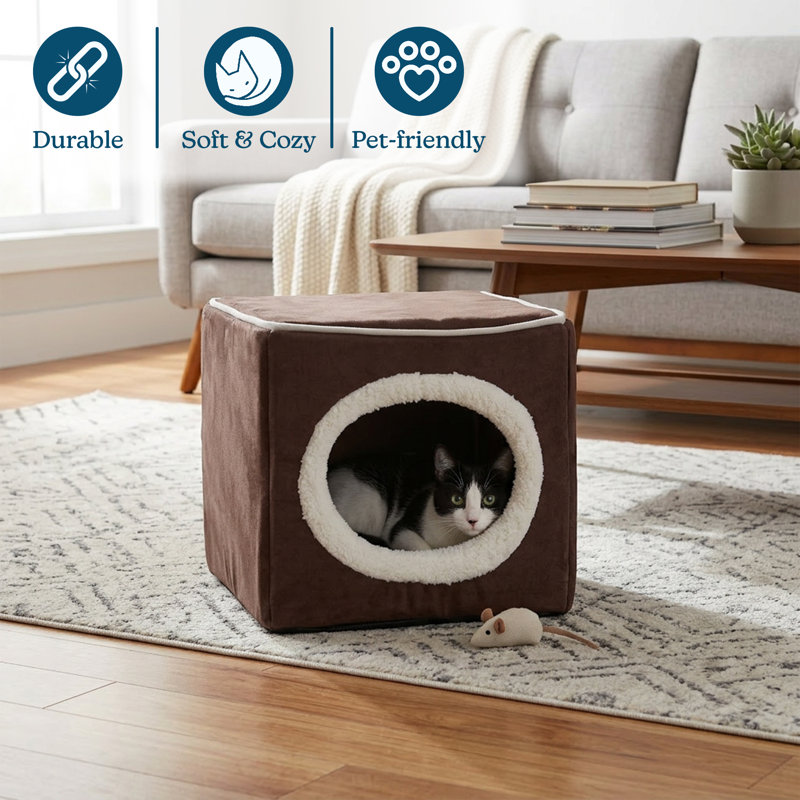 PETMAKER Cat House - Indoor Bed with Removable Foam Cushion - Pet Tent for Puppies, Rabbits, Guinea Pigs, Hedgehogs, and Other Small Animals, Dark Brown