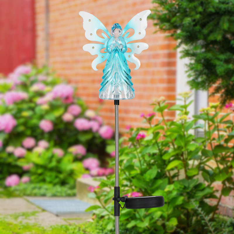 Piquet de jardin en métal solaire avec ailes et lumières DEL Exhart, Bleu, H 39,25 po x l 6,2 po x P 2,9 po