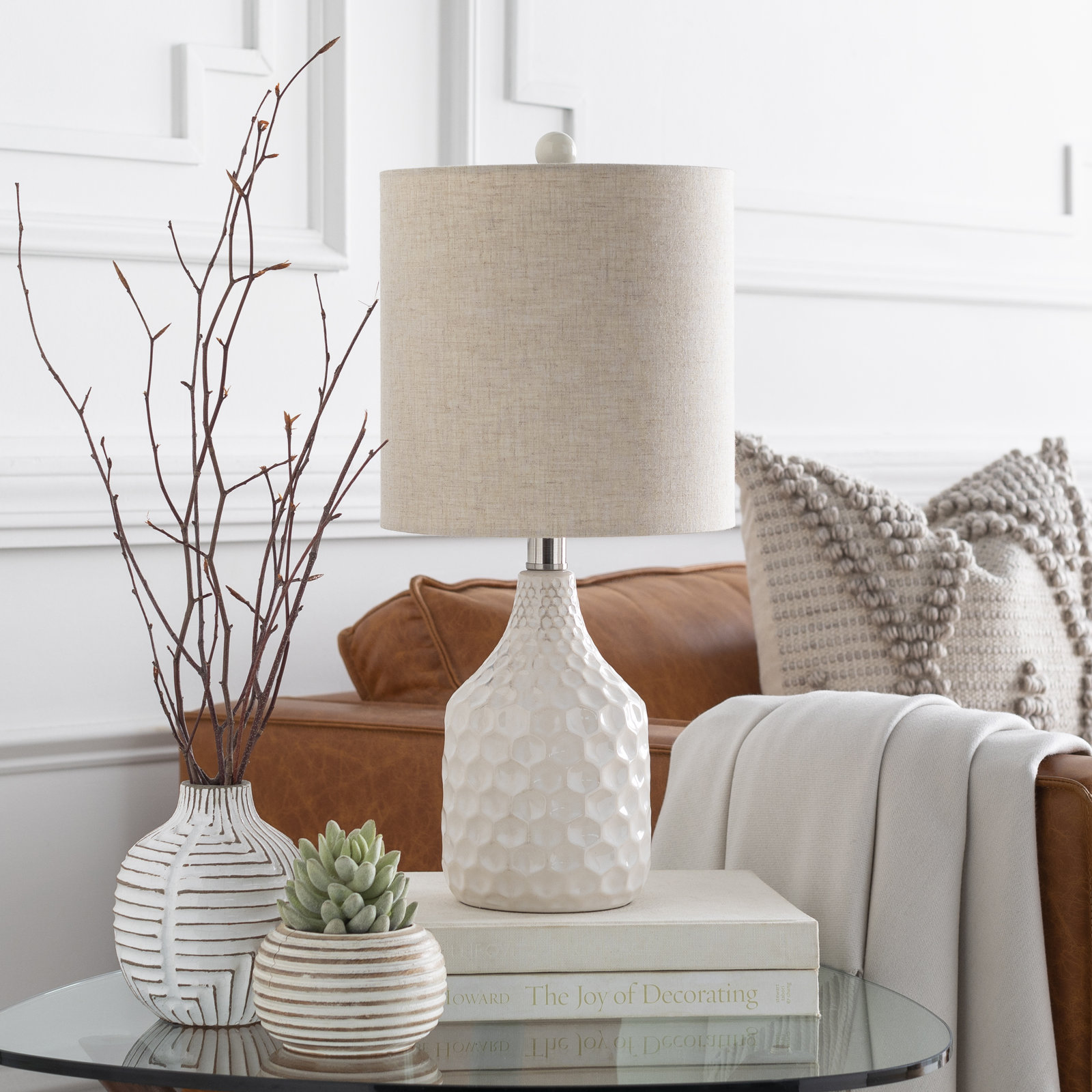 Della Ceramic Table Lamp, Ivory