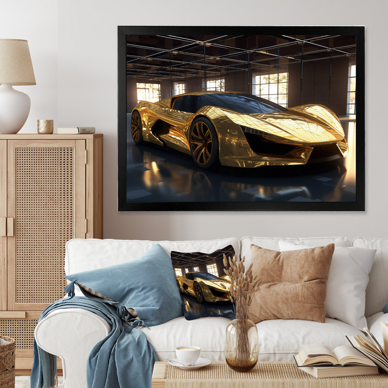 Or et noir emblématiques de voitures légendaires I - art mural voiture exotique, H 12 po x l 20 po x P 1 po, Cadre photo noir
