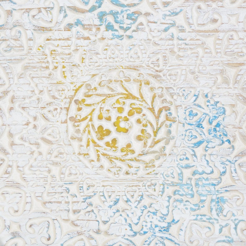 Wood Intricately Carved Floral White Wall Decor with Mandala Design