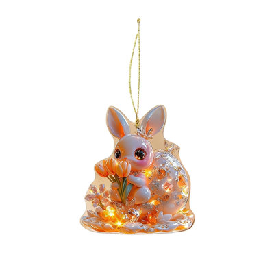Cute Easter Bunny Hanging Ornament 2D Flat Acrylic Keychain Small Pendant For Car Rearview Mirror Or Backpack Suitable For Easter Decoration