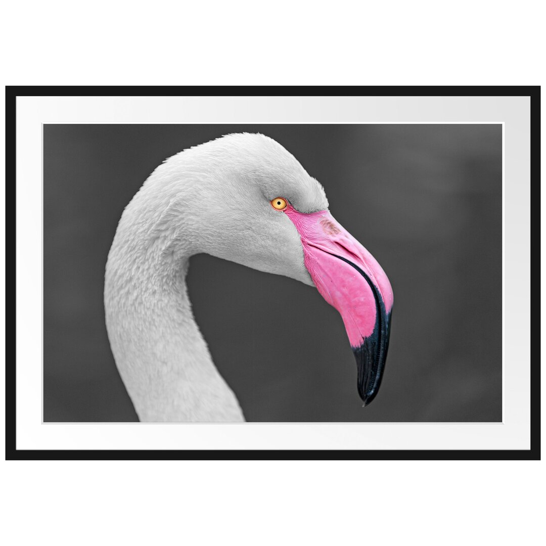 Gerahmtes Poster Flamingo im Seitenprofil