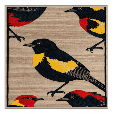 Washable Red winged Blackbird Birds Area Rug