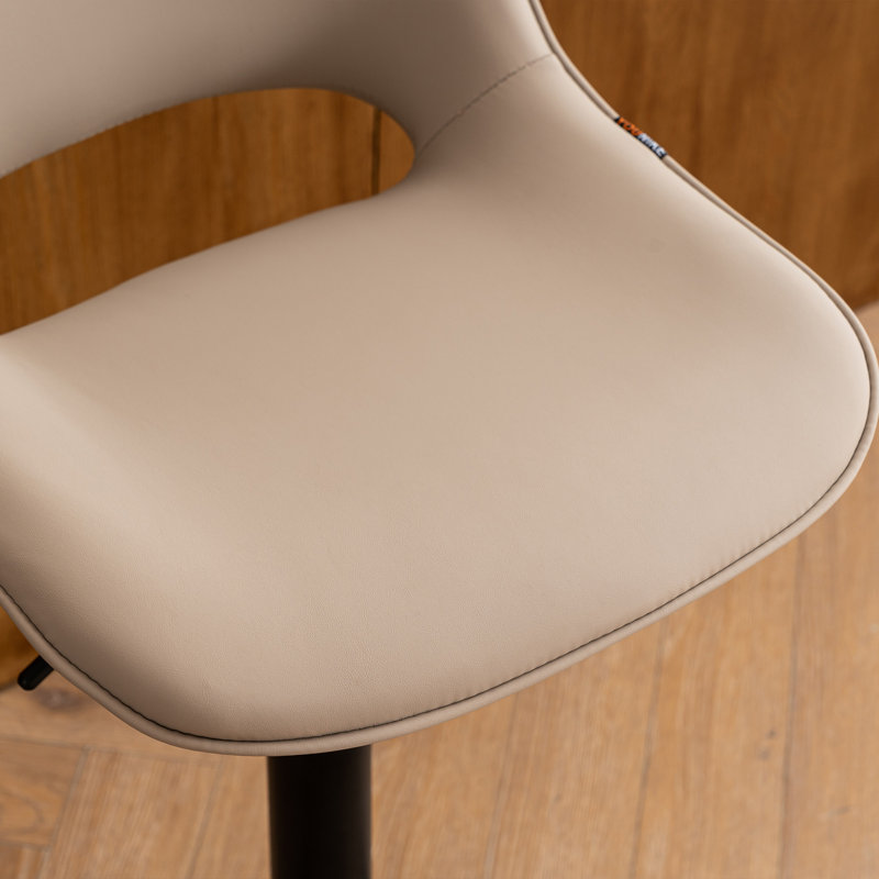 Swivel Adjustable Height Bar Stools, Faux Leather Upholstered Counter Stools, Modern Pub Stools, Khaki Seat/ Black Frame