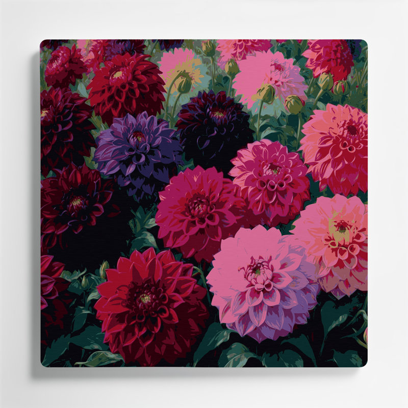 Art mural en métal Botanical Dahlias, H 12 po x l 12 po