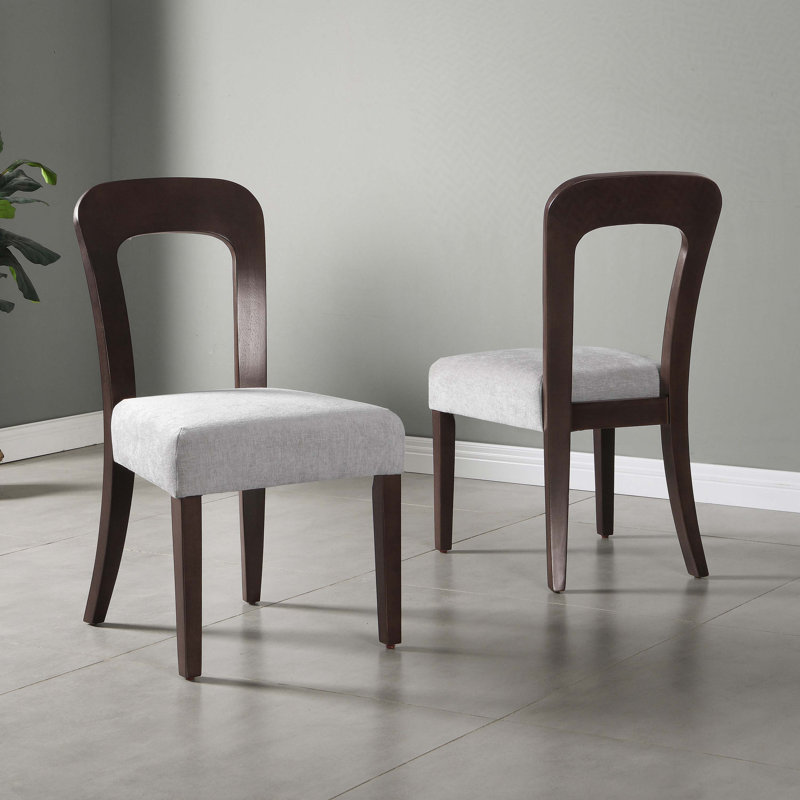 Chaises de salle à manger rembourrées avec assise en tissu et pieds en bois d'hévéa brun clair