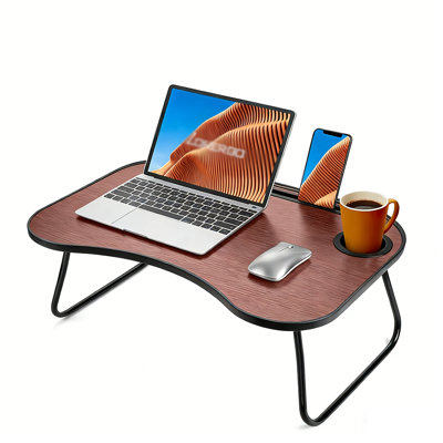 Laptop Stand For Bed – Portable Foldable Lap Desk With Cup Groove, Smooth Surface For Home/couch/car Trips/kids Homework/adults Work