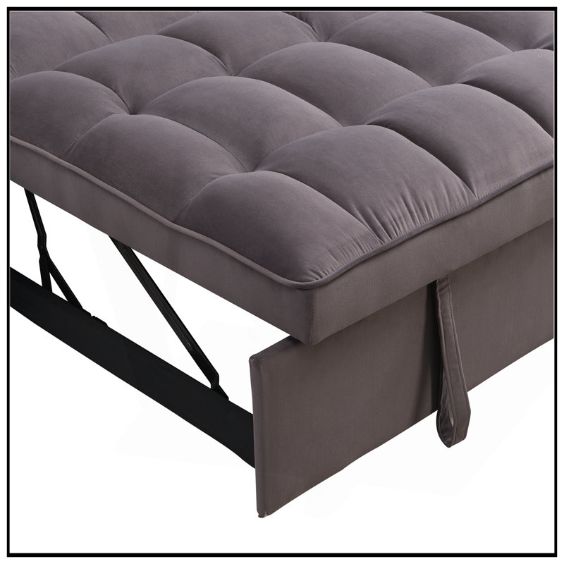 Canapé-lit en velours avec futon et causeuse, Brun