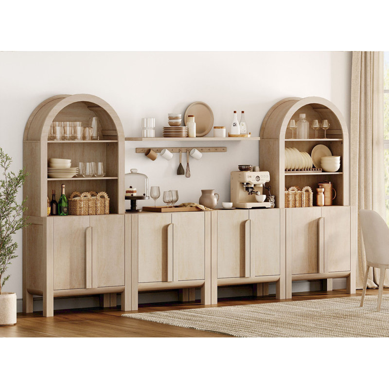 Armoire de rangement 4 en 1 de 71 po de hauteur, grand buffet de style Mid-Century de 126 po avec 8 portes et tablettes pour la cuisine