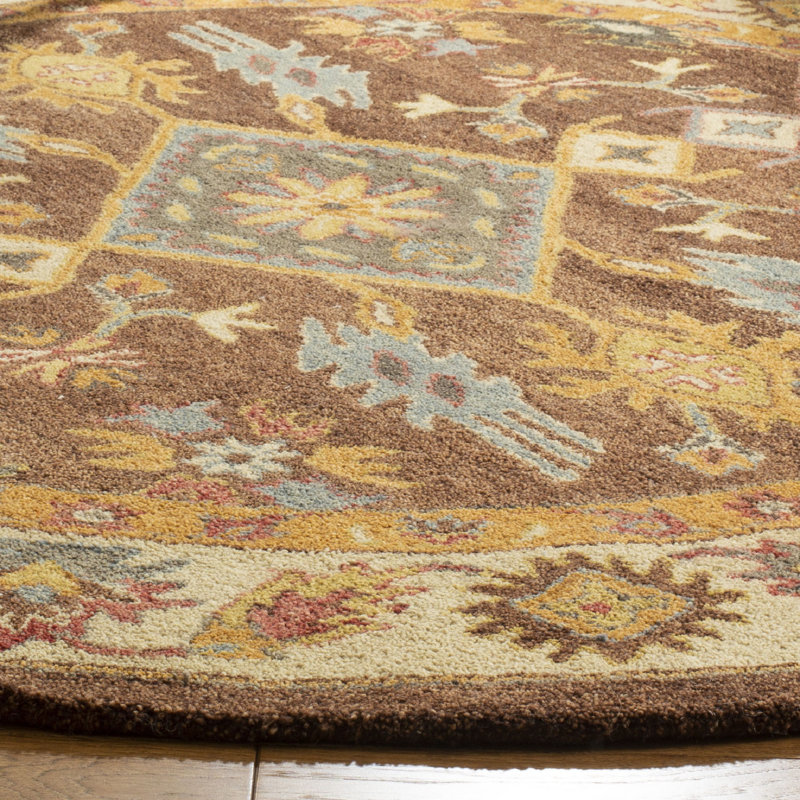 Tapis oriental brun / ivoire en laine / coton touffeté à la main Antiquity, Rond 6 pi