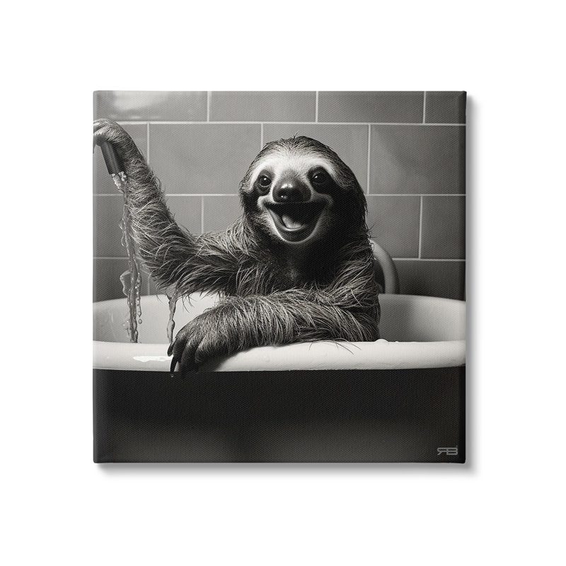 "Sourire paresseuse dans une baignoire" par RB sur toile, H 17 po x l 17 po