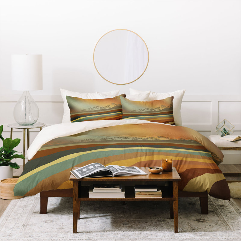 Ensemble de housse de couette moderne et contemporaine en microfibre brun / vert