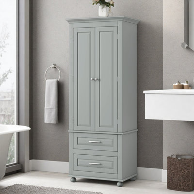 2-Drawer Freestanding Linen Cabinet With Adjustable Shelves