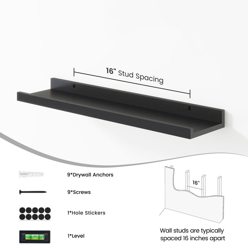 Ensemble de 4 tablettes murales 24 po, Noir