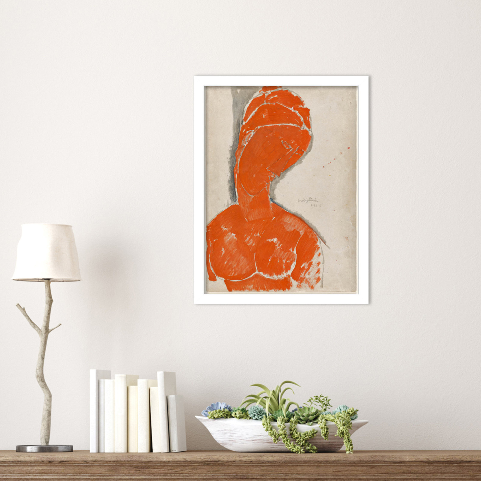 Rune "Female Bust in Red" Print, White, 17" H x 13" W