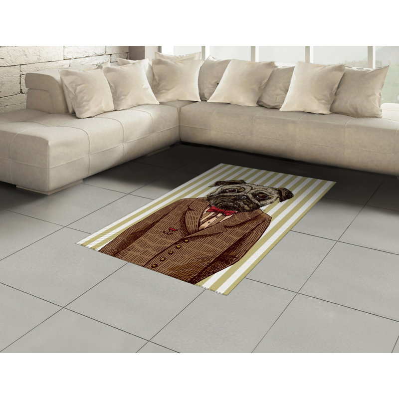 Pug High Density Long Fiber Poly Threads Decorative Area Rug Carpet, Rectangle 4' x 5'8"
