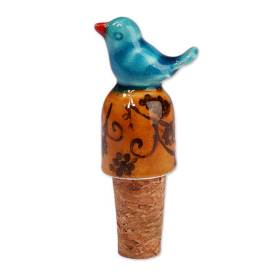 Winston Porter Handmade Blue Bird Spirit Ceramic Bottle Stopper