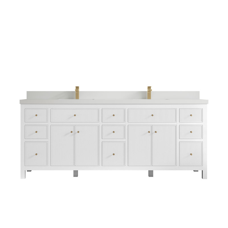 84'' Double Bathroom Vanity with Top, White, White