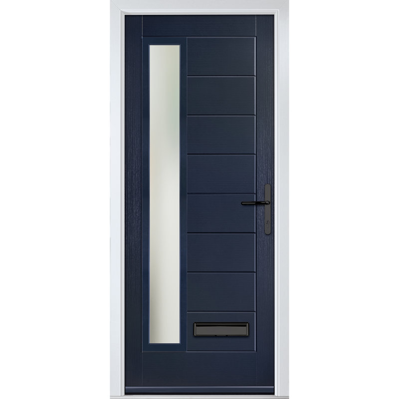 Crystal GRP Front door Monza Right Anthracite Grey 890mm x 2090mm Open in Right hand Stipolytte Glass, Blue, Left