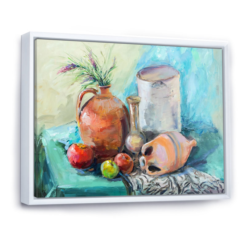 «Fruit Table Impressionism II - Farmhouse», art mural sur toile, H 24 po x l 36 po x P 1 po, Cadre flottant blanc