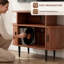 Support pour tourne-disque Mid-Century moderne avec station de charge et ports USB, grande armoire de rangement ronde en vinyle