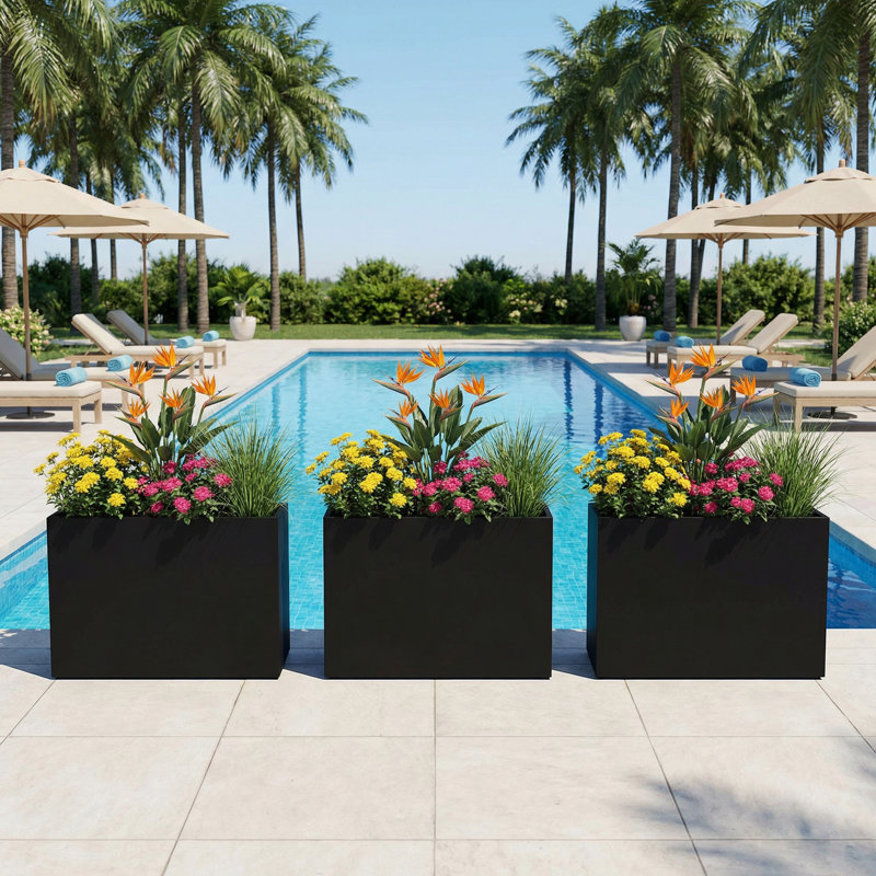24" H x 36" W Outdoor/Indoor Rectangle Planter Box Metal Garden Bed Planter with Drainage Holes for Patio Lawn, Set of 3