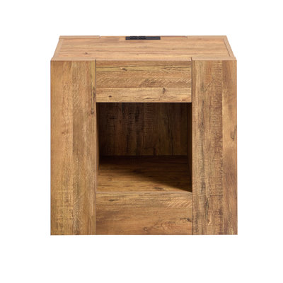 Table de chevet moderne avec station de charge, grande table de chevet de 24 po avec tiroirs et tablette ouverte, table de chevet en bois épais