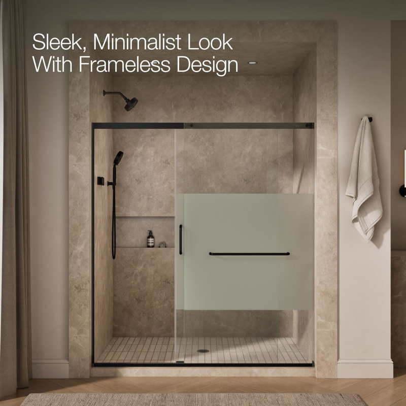 Sliding Shower Door, 75-1/2-In H X 68-1/4 - 71-5/8-In W, With Heavy 5/16-In Thick Crystal Clear Glass With Privacy Band