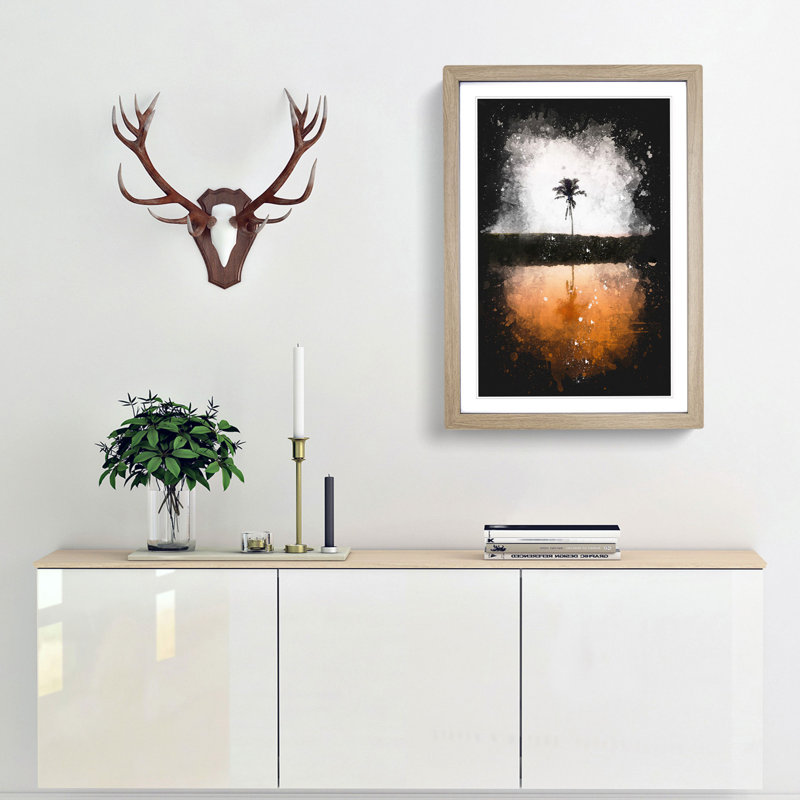 Reflection of a Palm Tree in Hawaii - Picture Frame Graphic Art Print, 45cm H x 33cm W x 2cm D, Oak Framed
