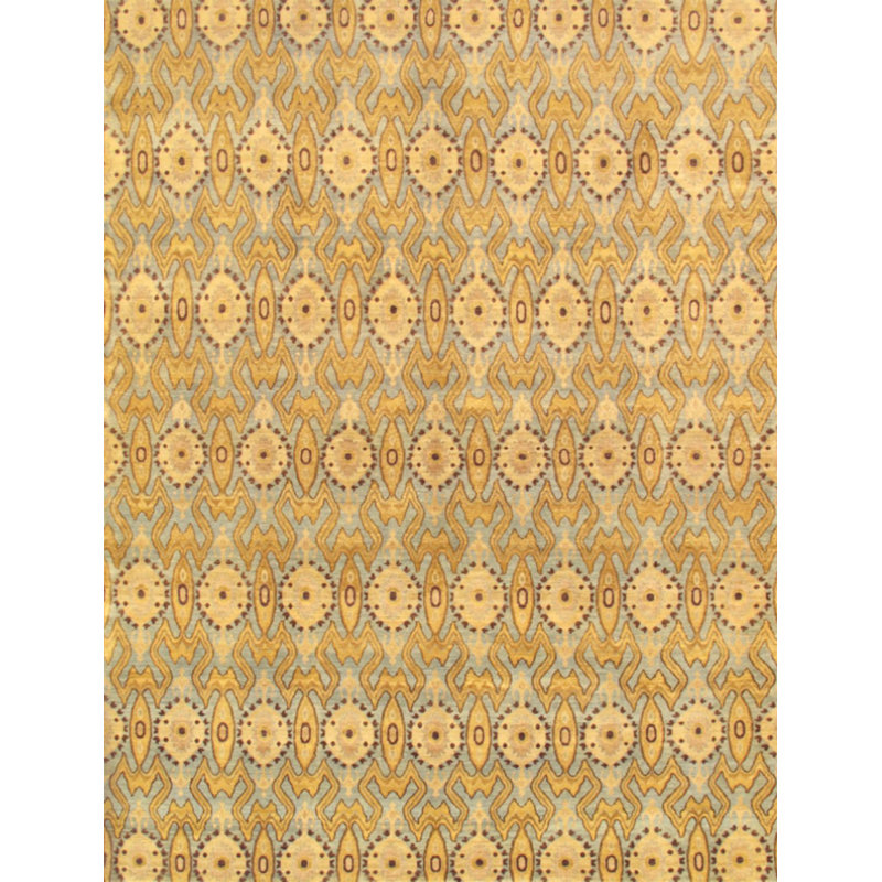 Tapis jaune / bleu clair en laine noué à la main Ikat, Rectangle 9 pi x 12 pi