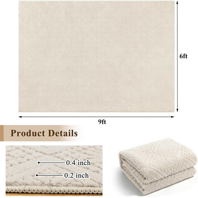Tapis doux avec motif géométrique en relief, Rectangle 72 po x 108 po