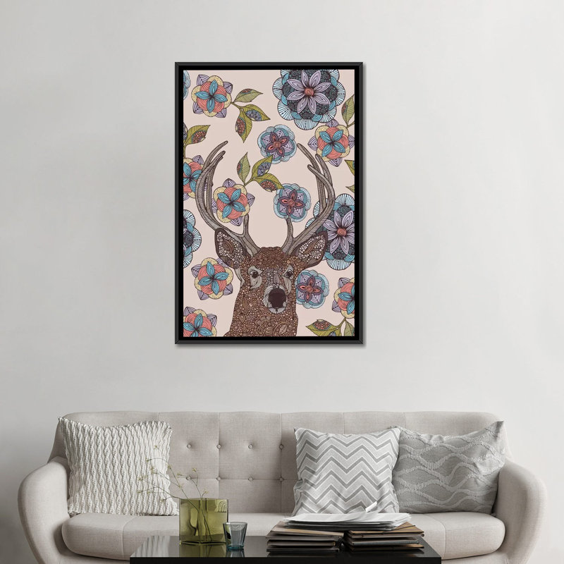 «The Deer», impression sur toile tendue, H 48 po x l 32 po x P 1,5 po, Toile avec cadre noir, Pas de tapis