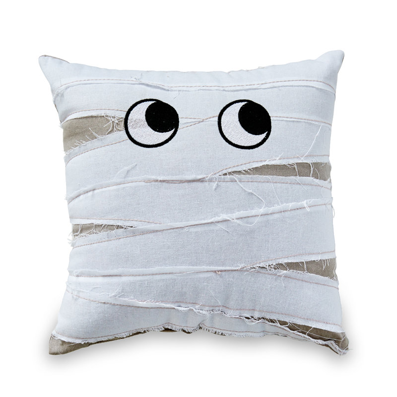 Halloween Mummy Embroidered Pillow White