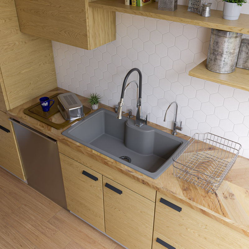 34.63'' L Single Bowl Granite Kitchen Sink, Titanium