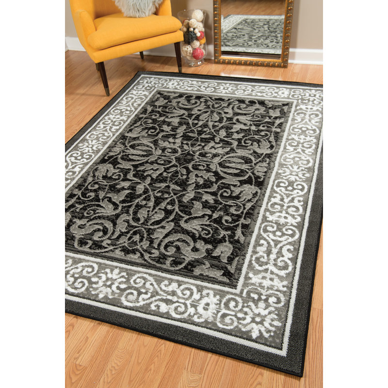 Tapis gris avec bordure Jeppesen, Tapis de couloir 2 pi 3 po x 7 pi 2 po