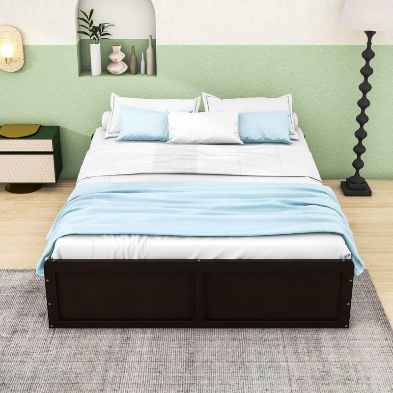 Structure de lit plateforme en bois 6 tiroirs grand format, peu encombrant, Espresso