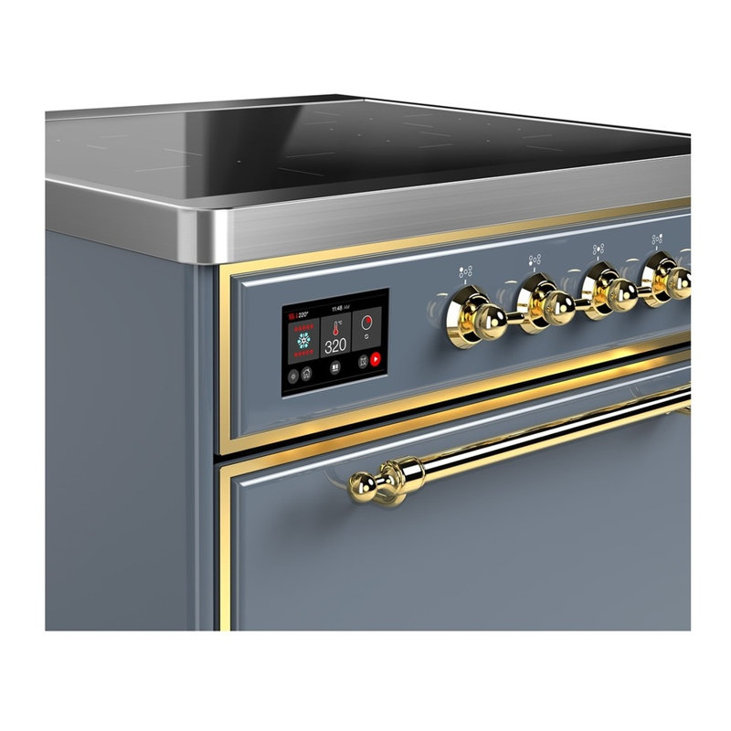 Majestic III Series 30 Inch Induction Range with 4 Induction Elements in Blue Grey (Brass Trim), Brass, Blue Gray
